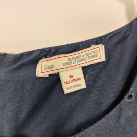 Gap Navy Blue Eyelet Short Sleeve Dress Tall Size 8 Bohemian Boho Cotton - Picture 3 of 10